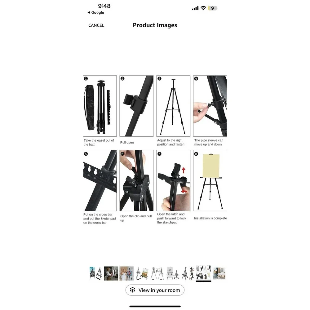 RRFTOK Portable Artist Easel‎ Tripod Stand w/Bag–Adjustable Height, Black Metal
